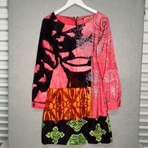 Desigual Sheath Dress Womens 40 Multicolor Patchwork Rainbow Long Sleeve 27V2876